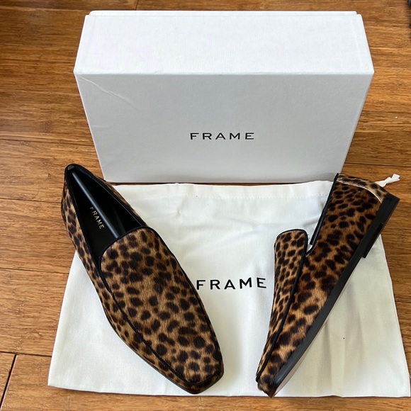 Frame Denim Shoes - NEW FRAME Designer Le Verona Leather Leopard Print Loafers 38 w/ Dust Bag